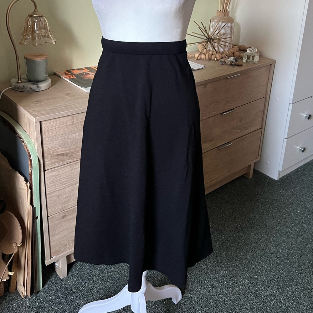 Black Modest High-Waist Stretch Basic Casual A-Line Knee-Length Midi Skirt sz XL